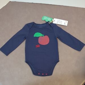 Mon Coeur Onesie Bodysuit Long Sleeve Dark Blue with Red Apple 6 / 12 Months NWT